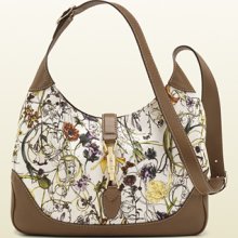 Gucci jackie flora canvas shoulder bag