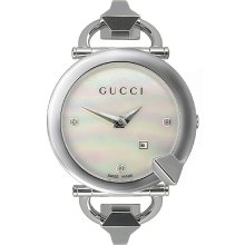 Gucci Watches Women's Diamond White Mother Of Pearl Dial Stainless Ste