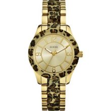 Guess Ladies Gold Tone Animal Print Bracelet W0014L2 Watch