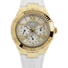 Guess Ladies U10597l1 Gold White Leather Watch