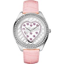 Guess Pink Crocodile Grain Leather Ladies Watch U85141l2 Crystal Case