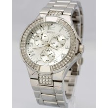 Guess Silver Signature Crystal Prism Women Dress Watch G12557l