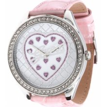 Guess Sweet Iconic Hearts Pink Leather Crystal Case Watch U85141l2