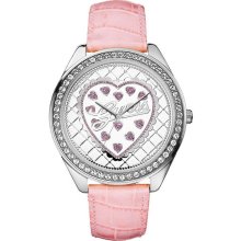 Guess U85141L2 Silver Dial Pink Leather Strap Women's Watch