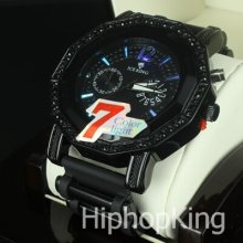 Gun Metal Black Bling One Row 12 Sided Analog Dial Hip Hop Watch Soulja Boy Look