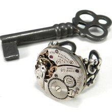 Handmade Steampunk Ring - Silver Clockwork - Waltham Mechanical Watch - SOLDERED for QUALITY - Industrial Ring on Silver