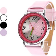 Heart Women's Big Shape PU Analog Quartz Wrist Watch (Assorted Colors)