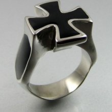 Heavy Biker Stainless Steel Black Bold Cross Mens Ring