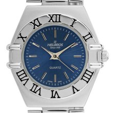 Helbros Mens Silver Tone Bracelet Style Watch with Blue Dial - Silver - Metal
