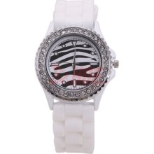 Hot Classical Crystal Colors Zebra Silicone Lady Girls Casual Sport Wrist Watch