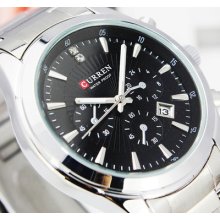 Hot Dial Waterproof Quartz Hours Date Silver Band Men Steel Wristwatch M85