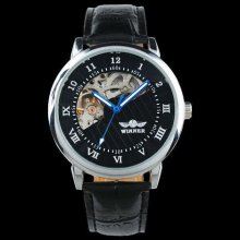 Hot Sale Silver Mens Manual Skeleton Mechanical Watch Wrist Hours