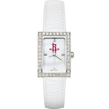 Houston Rockets Ladies Allure Watch White Leather Strap LogoArt