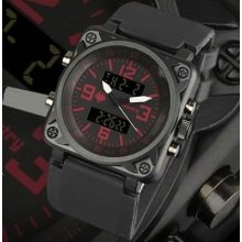 Infantry Mens Army Dual Display Alarm Chronograph Sport Wrist Watch Black Rubber