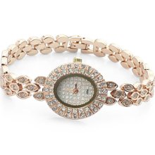 Inlaid Women's Rhinstone Metal Band Analog Quartz Bracelet Watch(Golden)