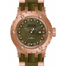 Invicta Men's Rose Gold Tone Stainless Steel Case Reserve GMT Diver Green Tone Dial Chronograph Rubber Strap 12035