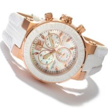 Invicta Reserve Women's Ocean Reef Quartz Chronograph Diamond Accented Leather Strap Watch WHITE