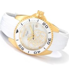 Invicta Women's Angel Quartz Crystal Flower Stainless Steel Strap Watch WHITE WOMEN'S