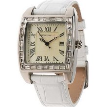 Isaac Mizrahi Live! Leather Strap Art Deco Watch - White - One Size