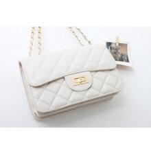 Ivory Premium Real Cow Leather Quilted Gold Chain Shoulder Cross Body Bag