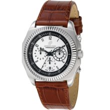 Jacques Farel Mens Chronograph Stainless Watch - Brown Leather Strap - White Dial - JACAUL1250