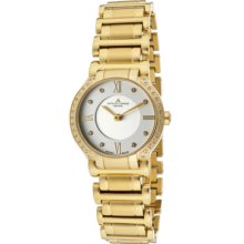 JACQUES LEMANS Watches Women's White Diamond Silver Dial Gold Tone IP