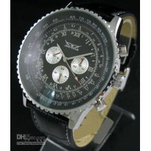 Jaragar Dive Luxury Men Leather Watches Mechanical Black Dial Roman