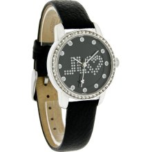 Jlo Ladies Black Crystal Black Leather Band Quartz Watch J2/1005BKBS