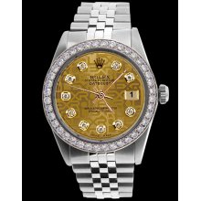 Jubilee SS bracelet champagne diamond dial bezel rolex date just men watch