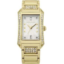 Karen Millen Ladies' Gold Plate Rectanglular Silver Dial Crystal Set KM111GM Watch