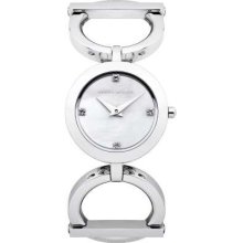 Karen Millen Ladies' Round Link, Silver Tone, Mother Of Pearl Dial KM117SM Watch