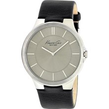 Kenneth Cole Mens New York Analog Stainless Watch - Black Leather Strap - Silver Dial - KC1847