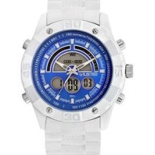 Kenneth Cole Mens Unlisted Ana-Digi Stainless Watch - White Rubber Strap - Blue Dial - UL1222