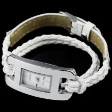 Knitting Leather Band Style Fashionable Stainless Steel Wrist Watch for Women - White - Stainless Steel