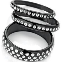 Ladies 3 Pc Black Crystal Look Bangle Set