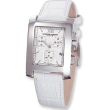 Ladies Charles Hubert Leather Band White Dial Chronograph Watch No. 3680-W