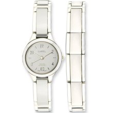 Ladies Chisel Ceramic & Stainless Steel White Dial Watch & Bracelet Set