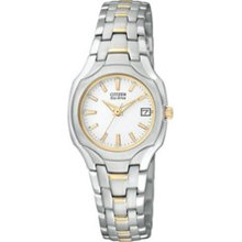 Ladies' Citizen Eco-Drive Two-Tone Watch with White Dial (Model:
