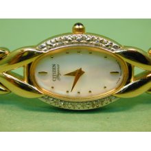 Ladies Citizen Mother Of Pearl Dial With 6 Diamonds On Bezel Wrist Watch