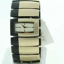 Ladies Dkny Ny4382 Black & Gold Two Tone Rectangular Bracelet Watch