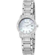 Ladies Dress Bulova Quartz Stainless Steel Mop Diamond Dial Watch 96r105