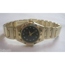 Ladies Geneva Watch Black Dial With Roman Numerals, Goldtone Band