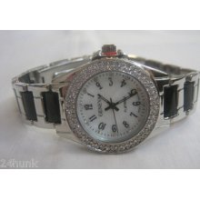 Ladies Geneva Watch Gemstone Bezel -mop Like Dial