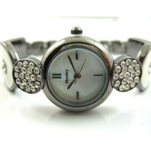 Ladies Henley Designer Watch Pearly Face & Gun Metal Black Diamante Band H723