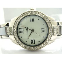 Ladies Henley Diamante Watch Silver & White Band White Face Design H304s