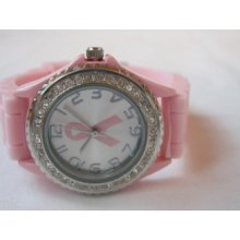 Ladies Pink Breast Cancer Awareness Watch-silicone