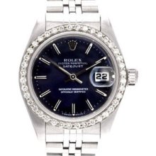 Ladies Rolex Datejust Watch 79174 Dark Blue With Raised Stick Markers