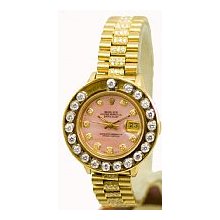Ladies Rolex President Pink Diamond Dial Watch - Yellow Gold Preowned
