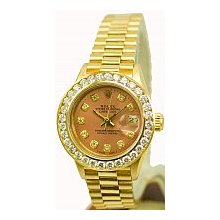 Ladies Rolex President Preowned Gold 1.8ct Channel Set Diamond/Salmon