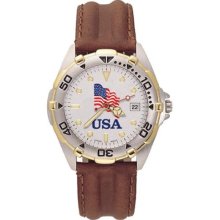 Ladies USA Flag All-Star Leather Band ring Watch ...